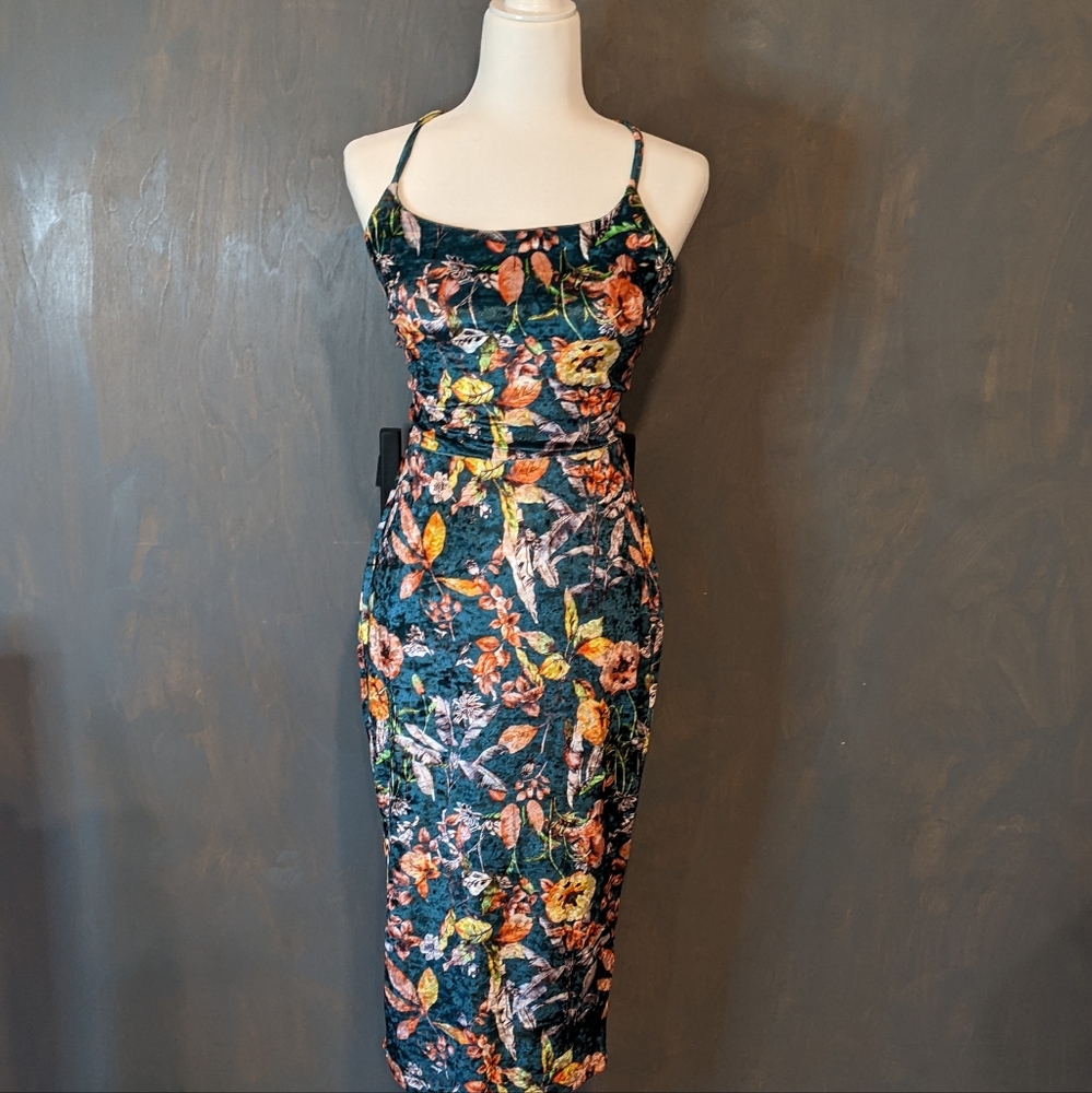Floral print velvet dress